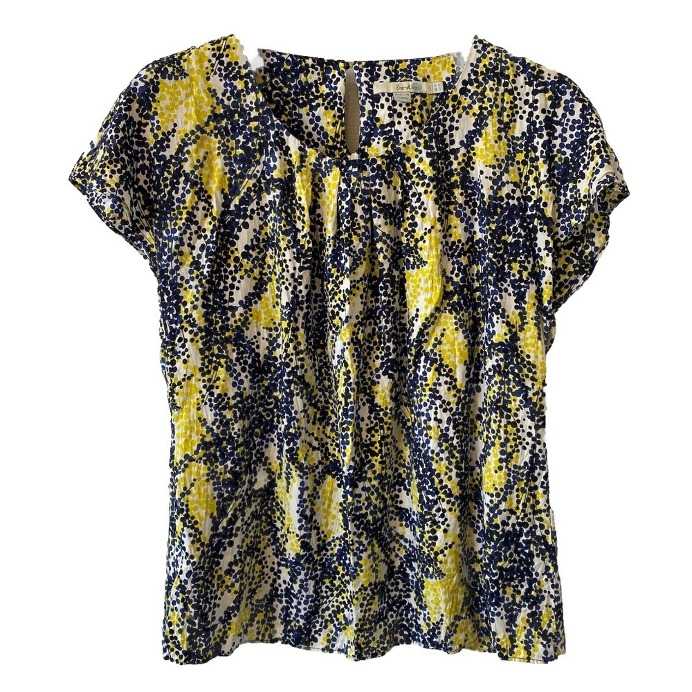 BODEN Women V Neck Ravello Blue and Yellow Blouse Silk Blend Size 8